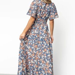 Baltic Born Blue and Orange Ruffled Smocked Maxi Dress